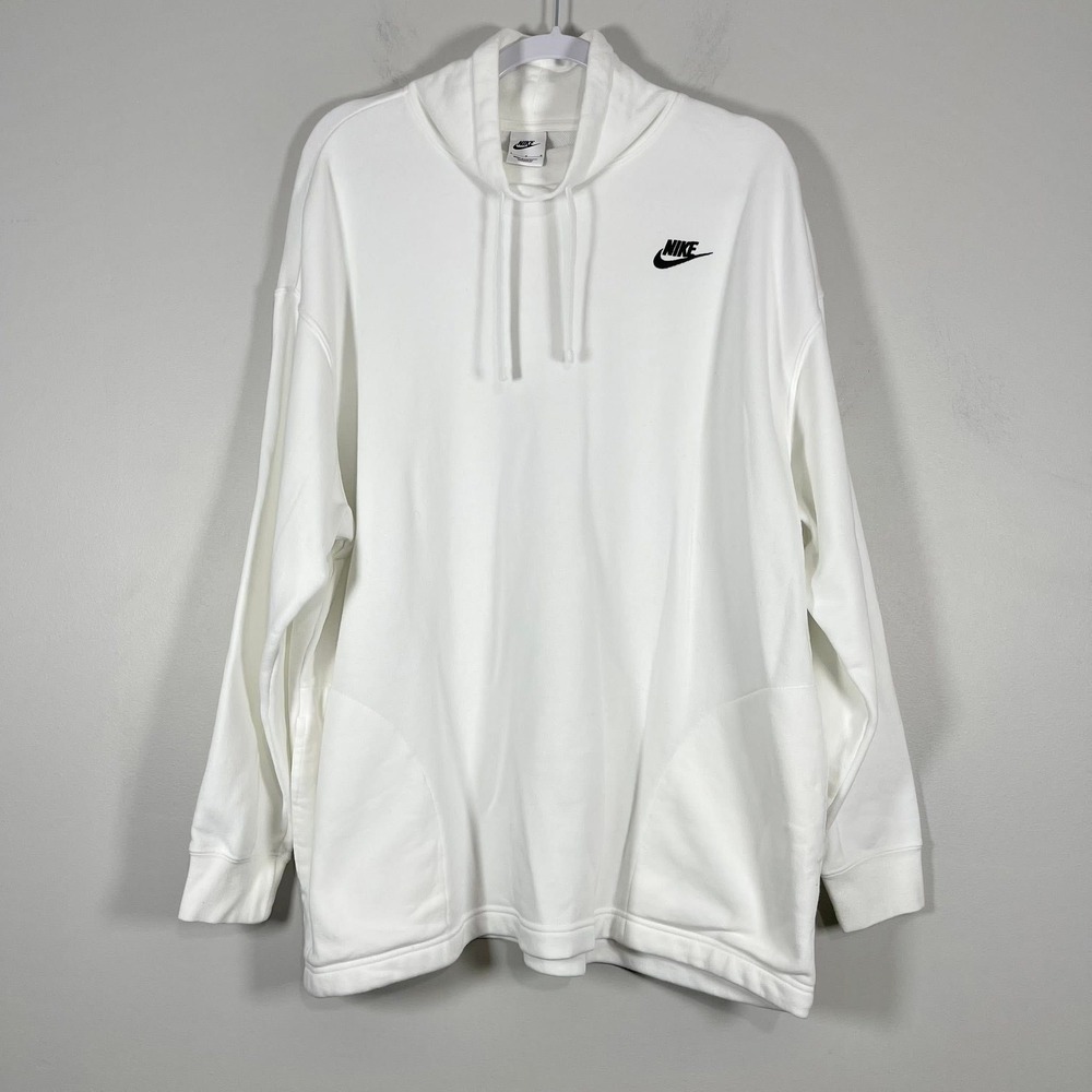 Nike Club Fleece Oversized Mock-Neck Sweatshirt Womens‎ Large White Athletic